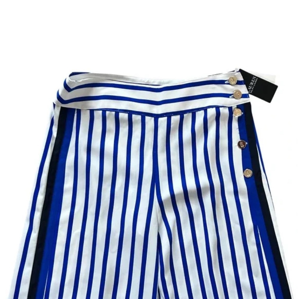 Lauren Ralph Lauren Blue and White Striped Wide Leg Pants - Picture 3 of 8